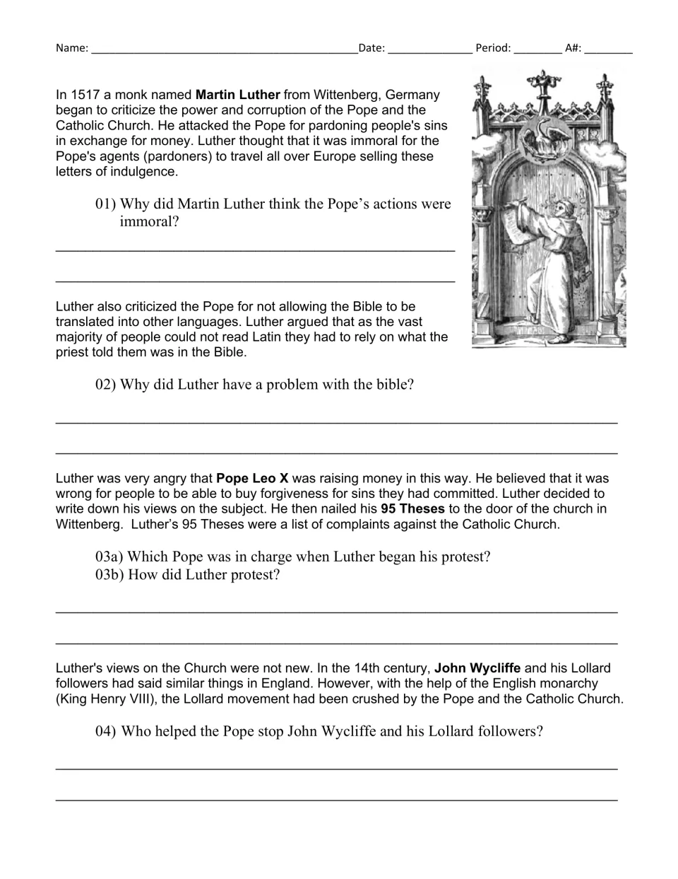 Biography reading, part 1: Martin Luther, indulgences, Bible translation, the 95 Theses, and questions 1–4
