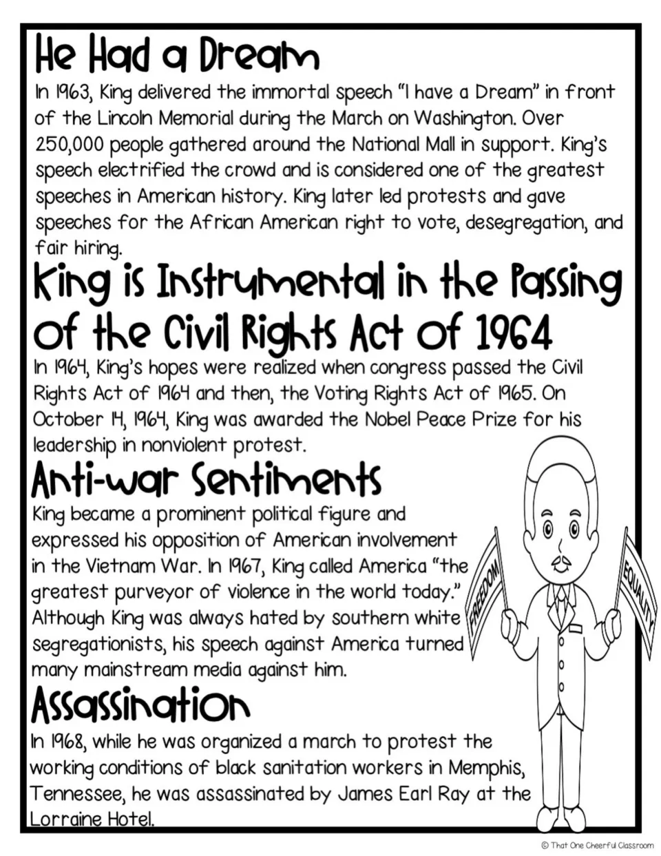 MLK biography, part 2: students read about the Dream speech, the Civil Rights Act, anti-war views and his death