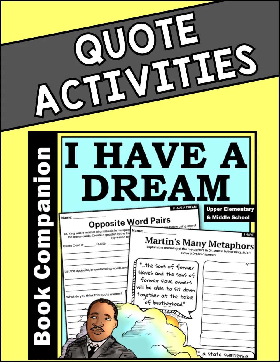 Quote Activities cover for the book companion, previewing Opposite Word Pairs and Martin's Many Metaphors pages