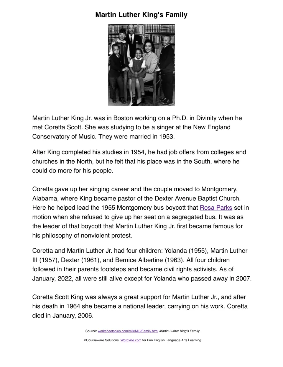 MLK's family passage: meeting Coretta Scott in Boston, the Montgomery bus boycott and their four children