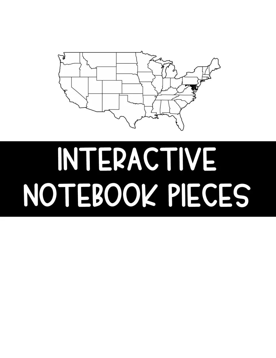 Interactive notebook pieces divider introducing the Maryland state, capital, bird, flower, flag, and animal pieces
