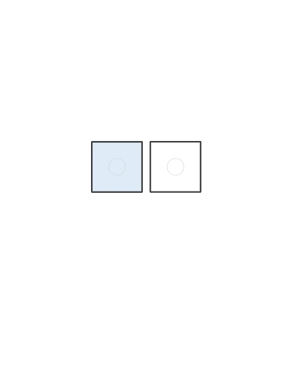 Single blank letter matching pair: one blue and one white card with dashed circles for practising one letter at a time