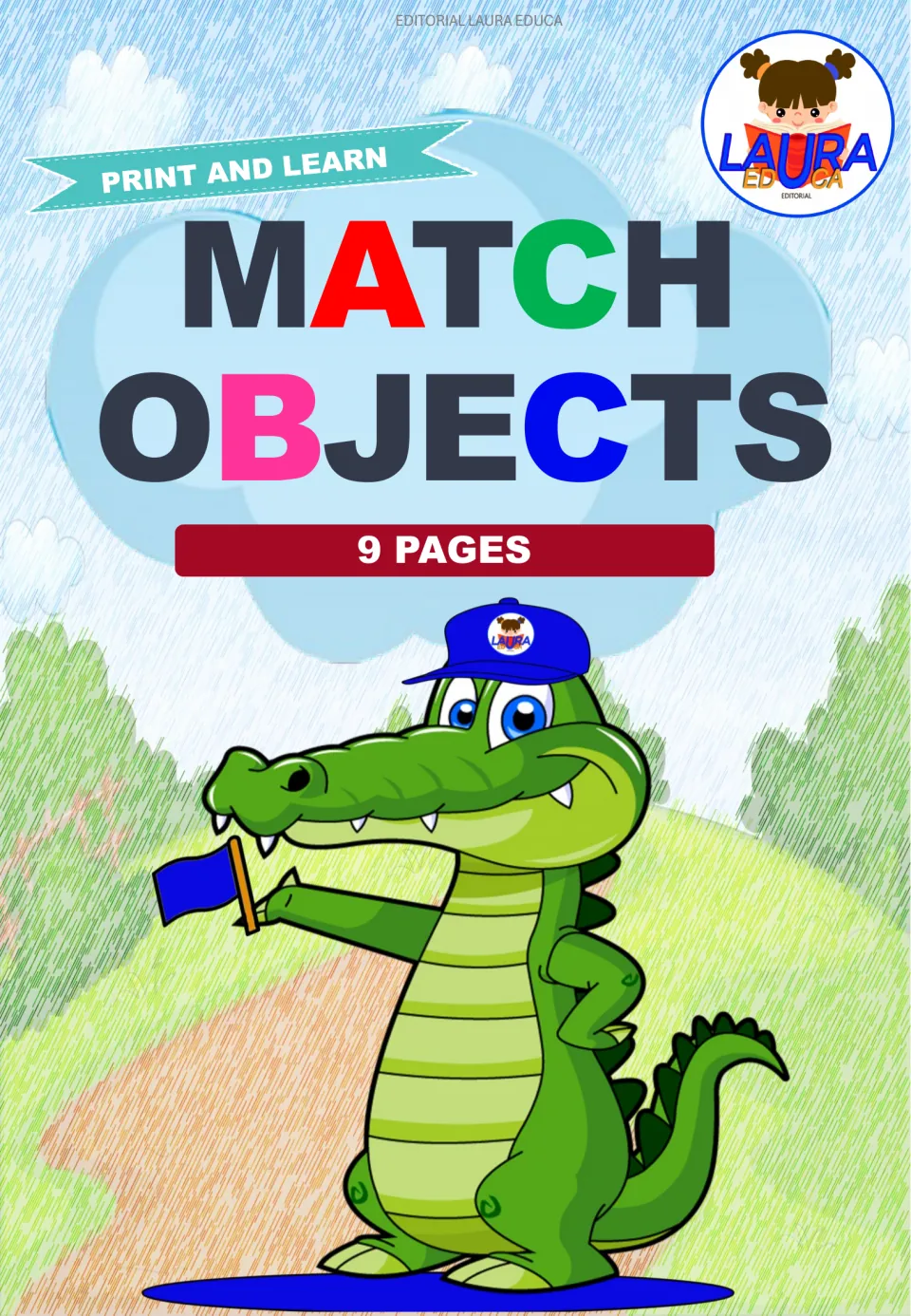 Cover of the Match Objects picture-matching resource, labeled 'Print and Learn' and '9 Pages'.