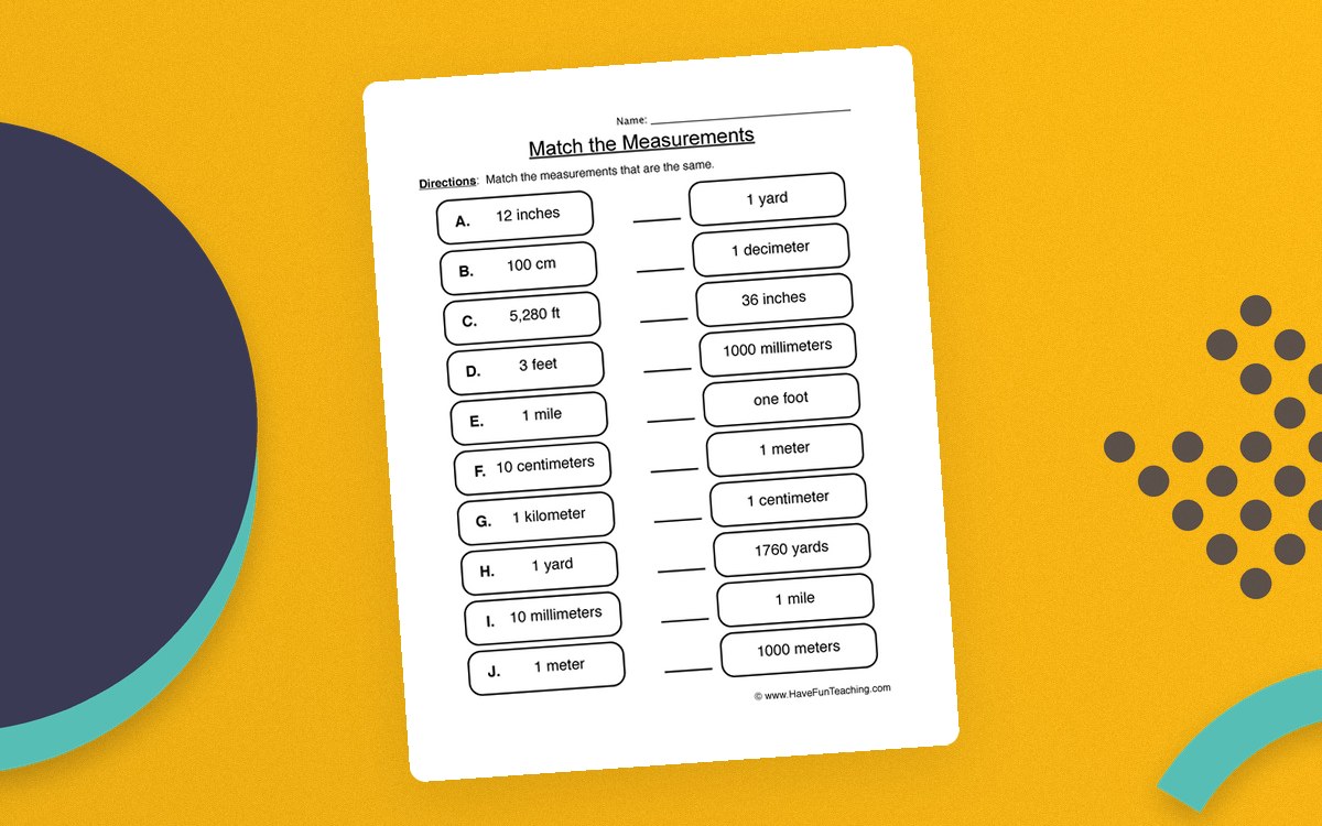 Match the Measurements Worksheet teaching resource preview