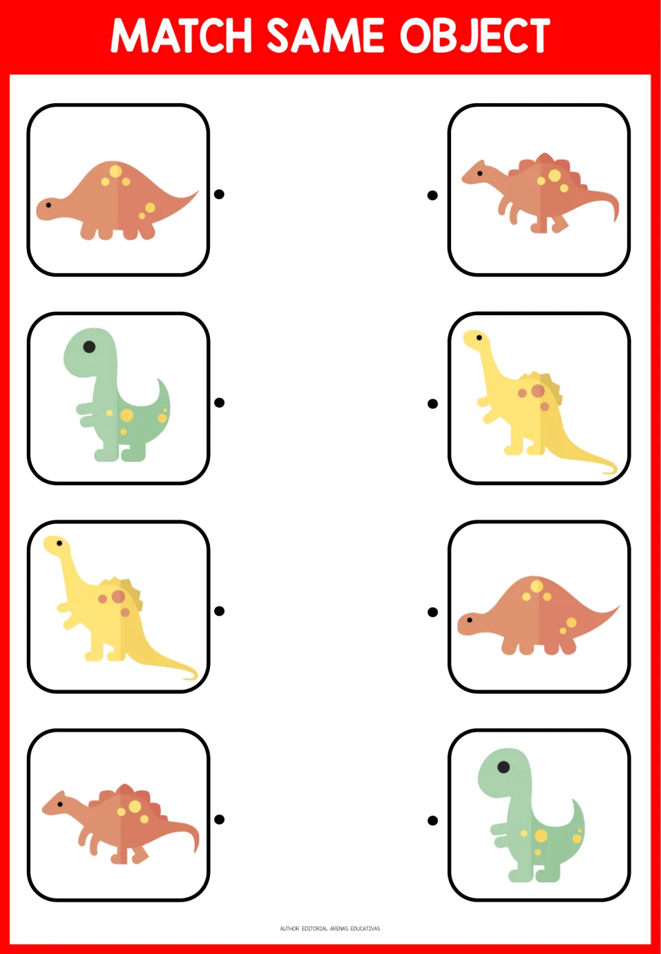 First matching activity: four dinosaur pairs, including orange, green, and yellow dinosaurs to match