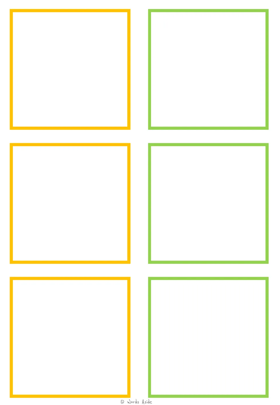 Blank six-card template accompanying the dinosaur and monster half-picture matching visual closure set