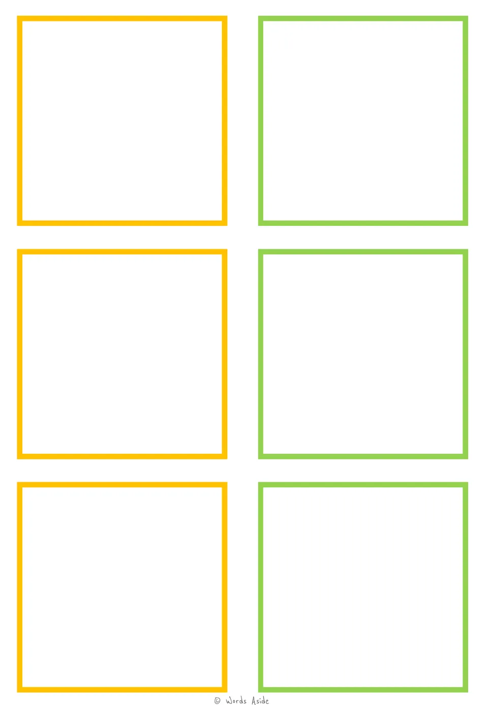 Six blank cards in the dinosaur and monster visual figure-ground matching resource contain no pictures or text.