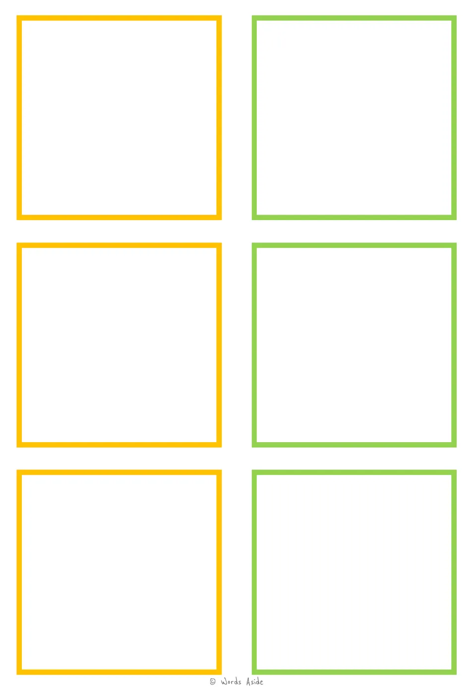 Blank matching-card sheet in the dinosaur and monster resource, with six empty spaces and no creature images