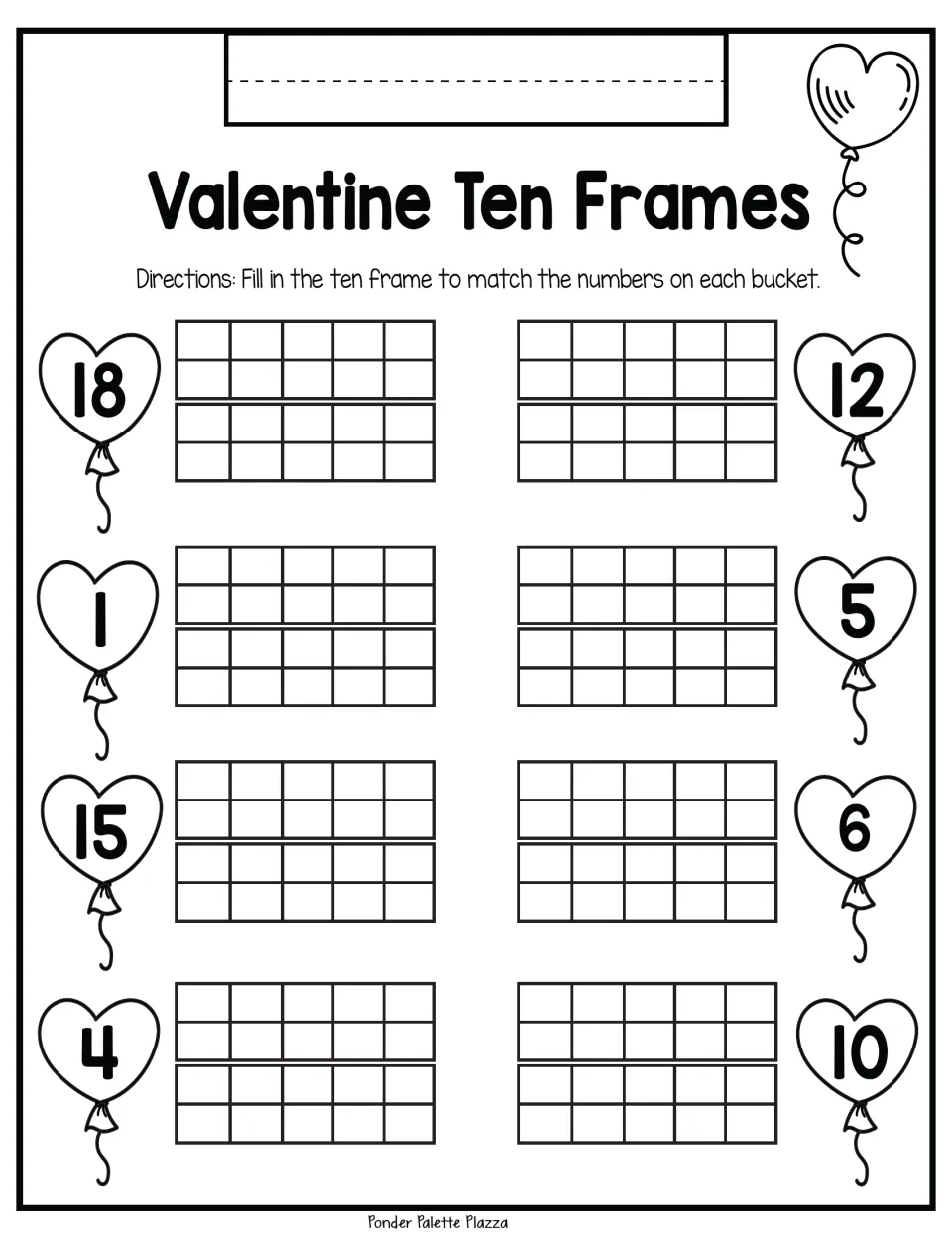Ten-frame practice: represent 18, 12, 1, 5, 15, 6, 4, and 10 in eight number-matching problems.