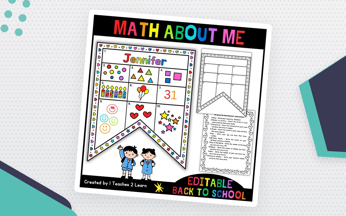 Math & Me Pennant – All About Me Back to School Activity (Grades K–3) preview