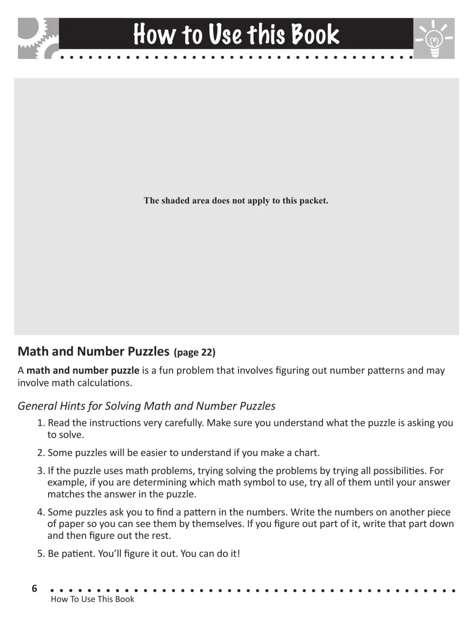 How to use this book: five general hints for solving number puzzles, such as making a chart and trying all possibilities