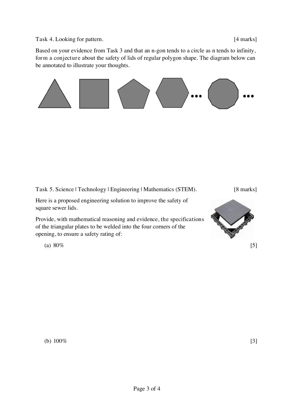 Polygons tending to a circle: students conjecture a pattern, then size corner plates for 80% and 100% lid safety