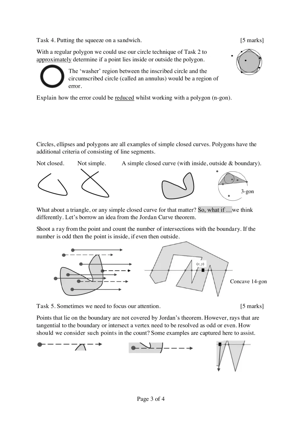 Simple closed curves: students reduce polygon annulus error and resolve tangent or vertex rays in the Jordan ray count