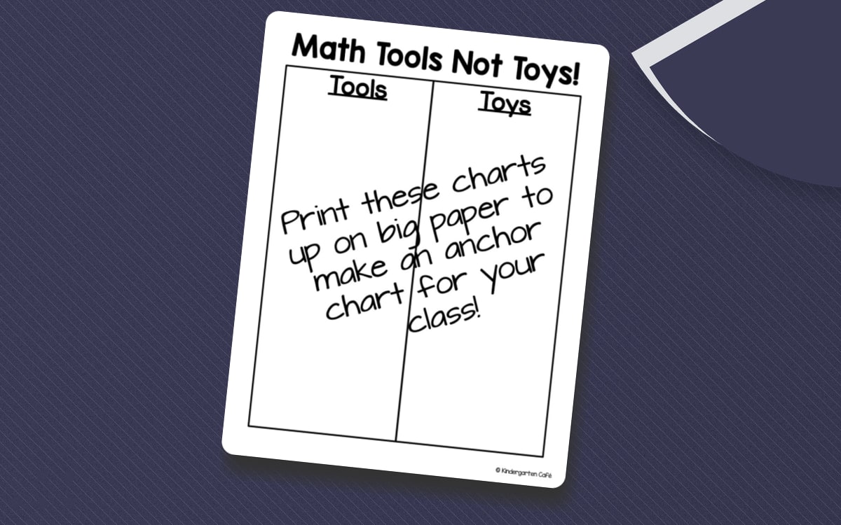 Math Tools Not Toys expectations-chart cover with colorful printable title pieces and five classroom routines.