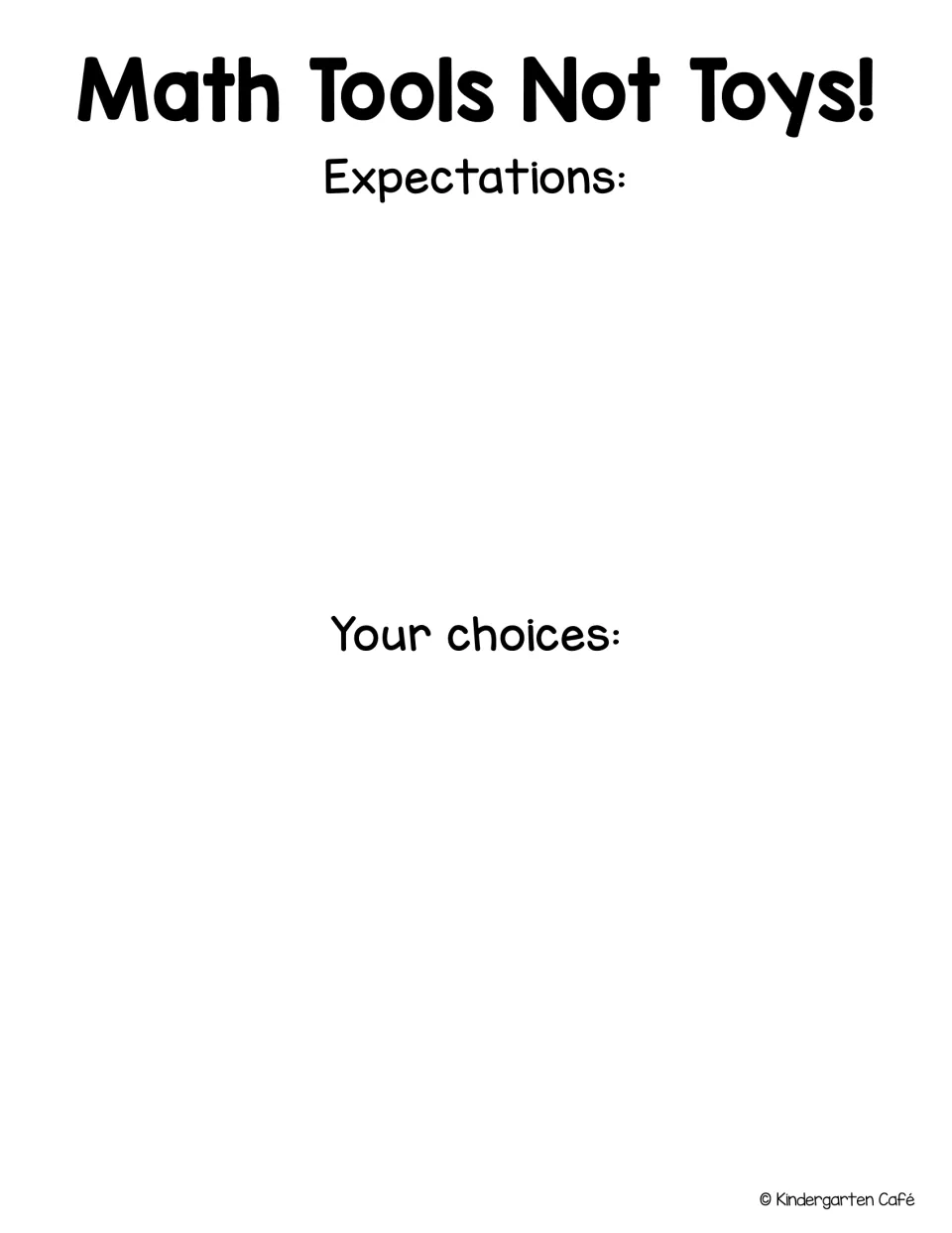 Blank Math Tools Not Toys expectations page with Expectations and Your choices headings for writing class-made rules