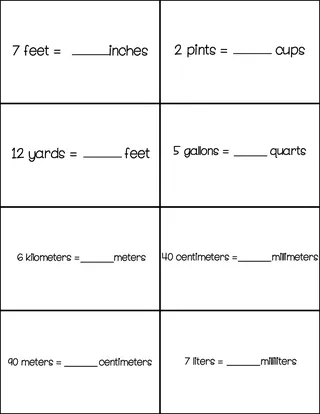 Math Flash Cards | Measurement Conversions – sample page 4