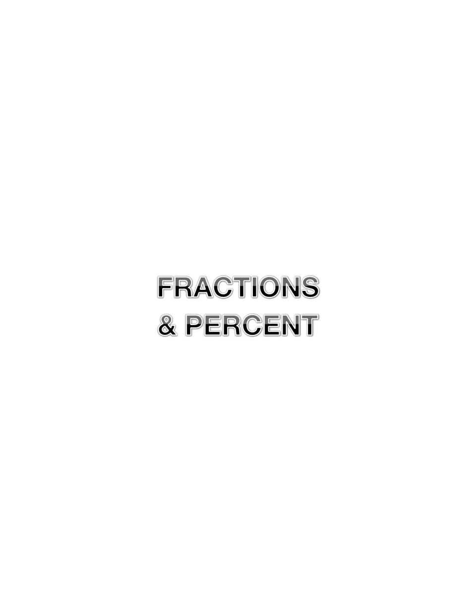 Fractions & Percent section title page introducing the journal prompts on fractions, decimals and percent comparisons
