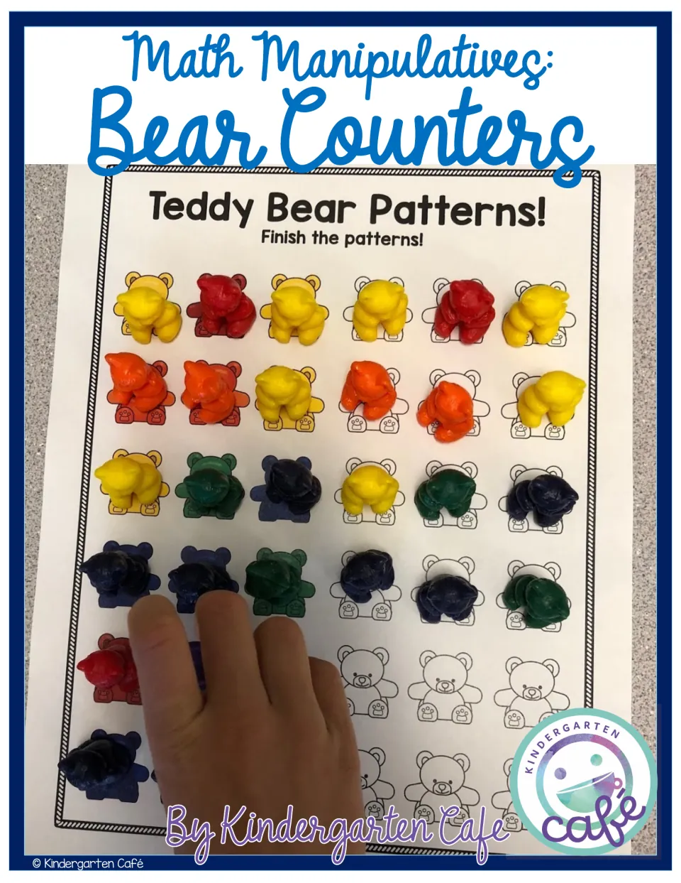 Math Manipulatives: Bear Counters cover showing a child placing colored bear counters on a Teddy Bear Patterns page