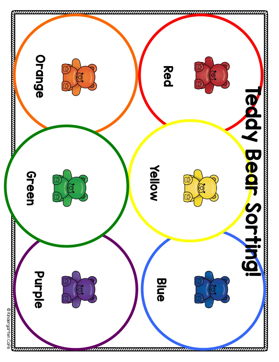Teddy Bear Sorting in full color: students place each counter in the matching colored bear circle, from red to purple