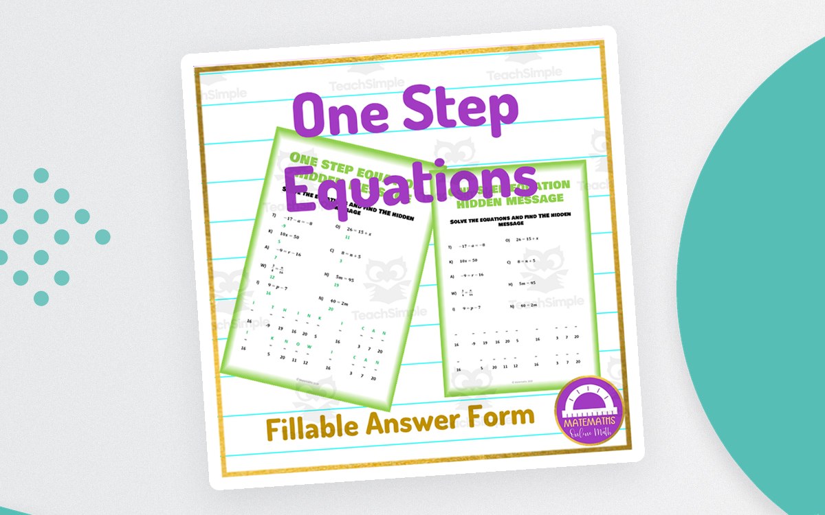 Math One Step Equations Activity Worksheet preview
