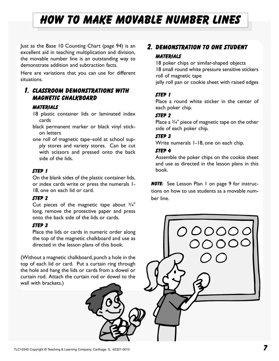 How to make movable number lines: materials and steps for magnetic chalkboard lids or poker chips numbered 1 to 18