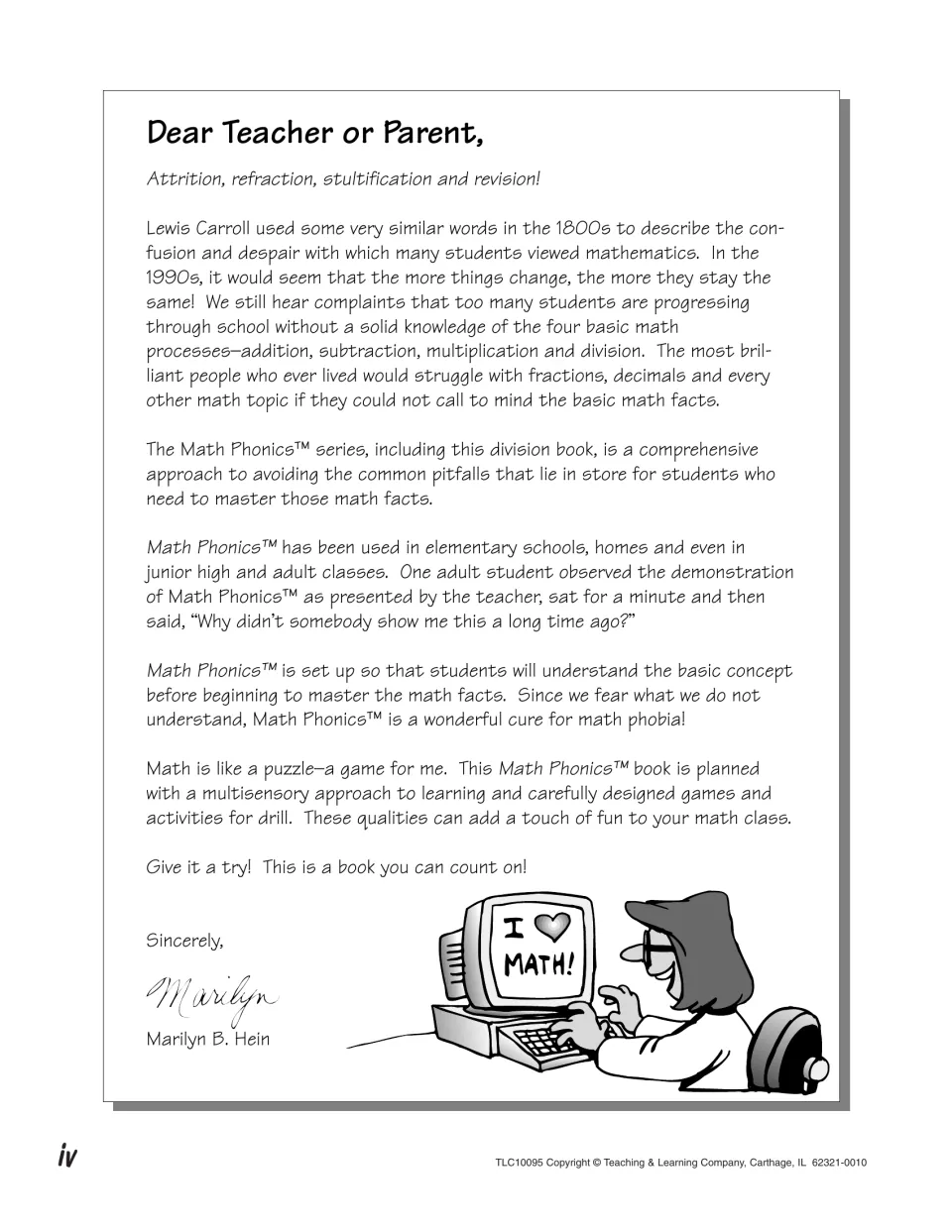 Dear Teacher or Parent letter on why students struggle without basic facts and the series' multisensory, game-based plan