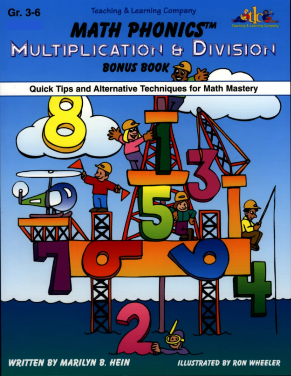 Math Phonics Multiplication & Division Bonus Book cover, with cartoon kids on an oil rig built of big numbers