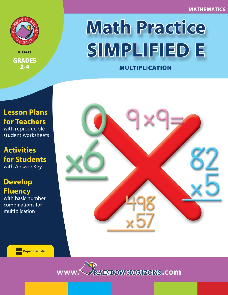 Math Practice Simplified E cover: multiplication for grades 2-4 with lesson plans, student worksheets and answer key