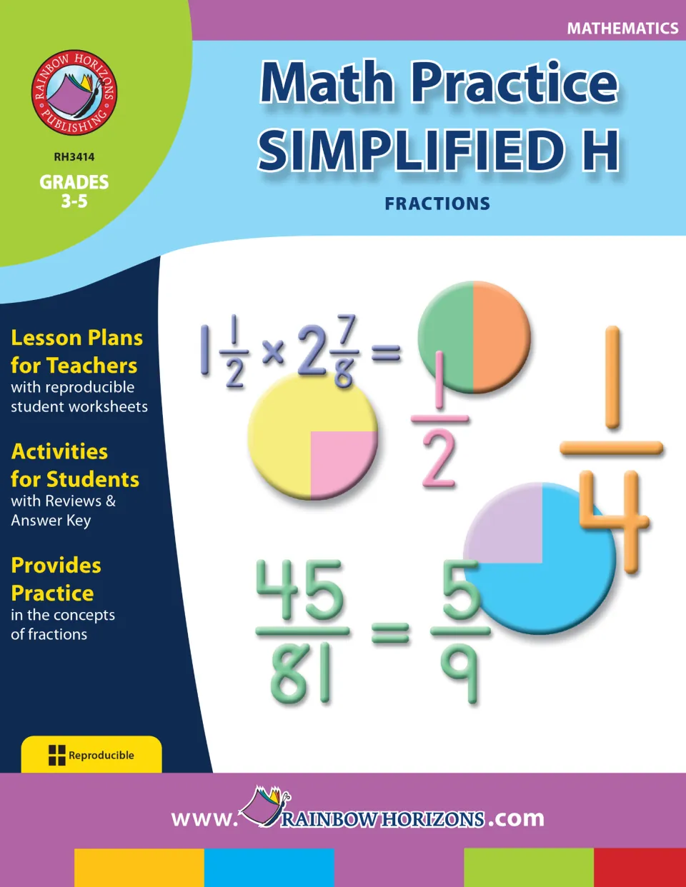Cover of Math Practice Simplified H - Fractions, Grades 3-5: lesson plans, student activities, reviews and answer key