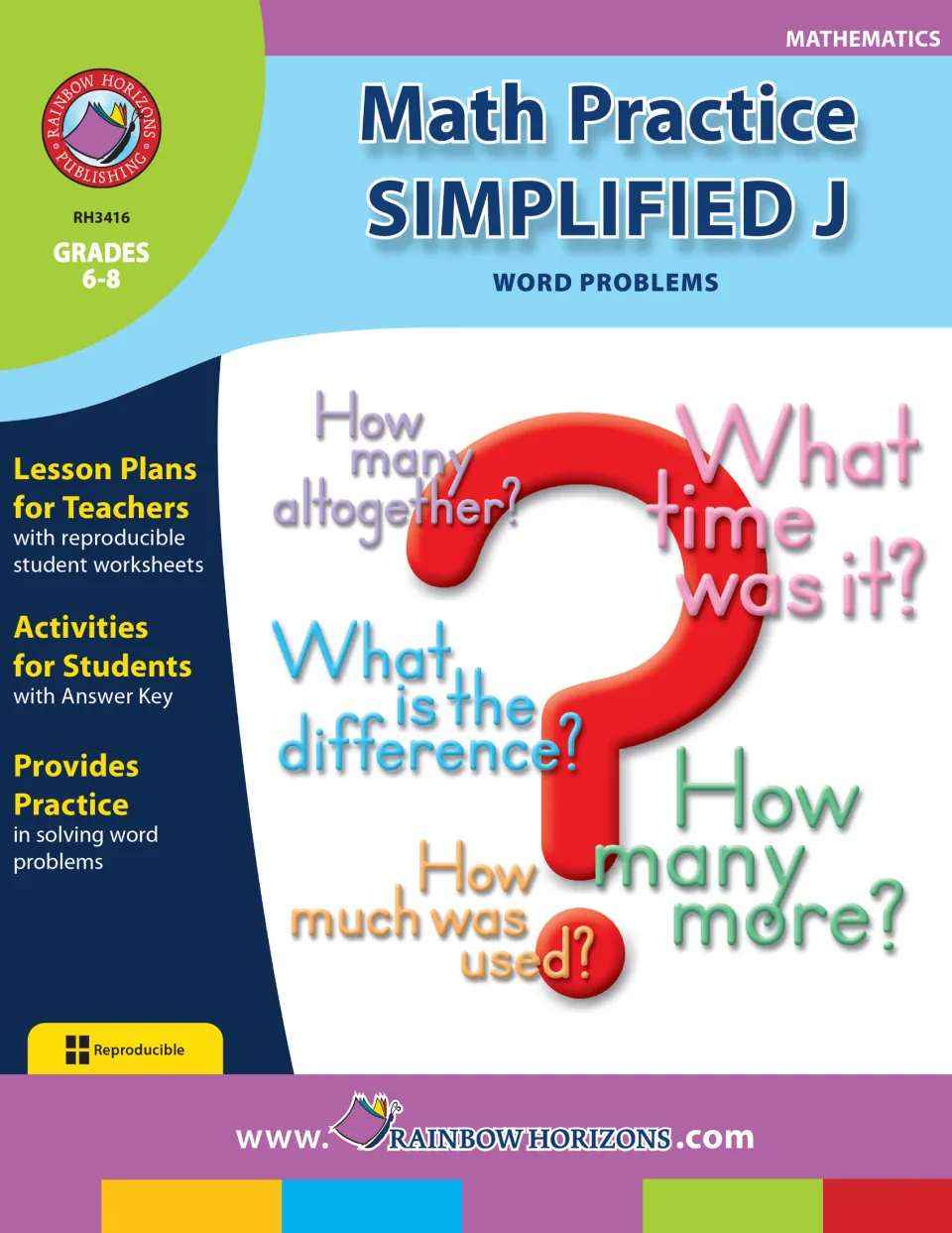 Math Practice Simplified J: Word Problems cover, Grades 6-8, with lesson plans, student activities and an answer key