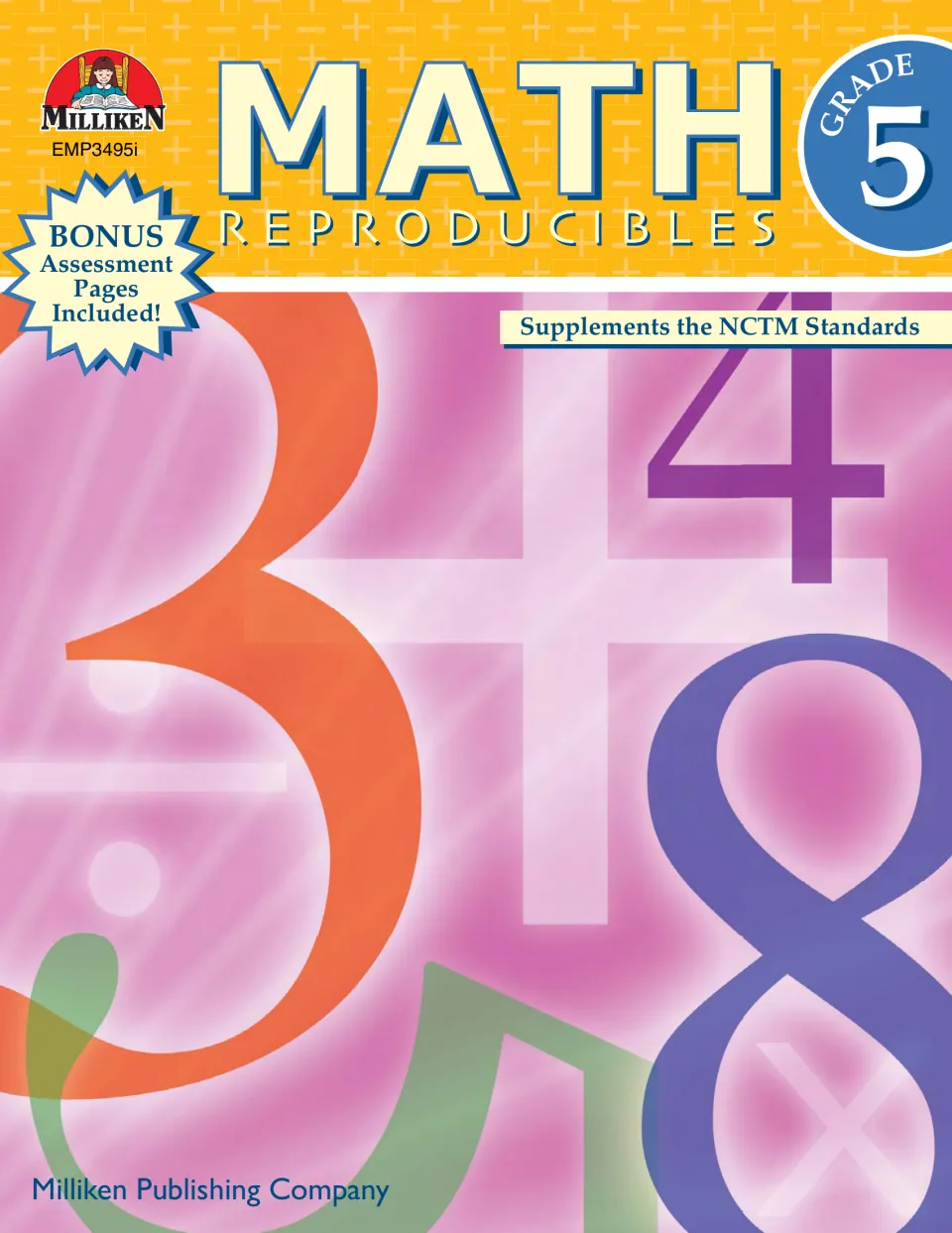 Cover of Math Reproducibles - Grade 5, identifying bonus assessment pages and supplements to NCTM standards