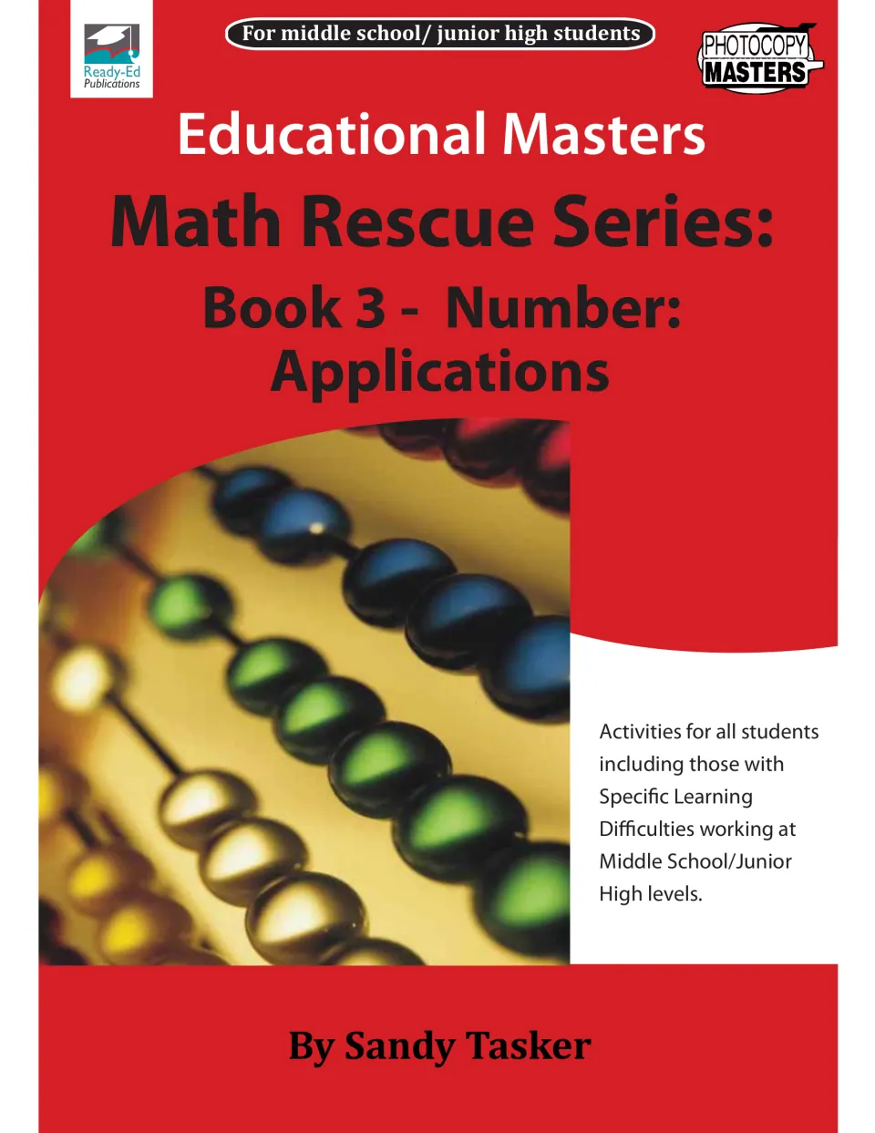 Math Rescue Series Book 3, Number: Applications cover, by Sandy Tasker, for middle school and junior high students