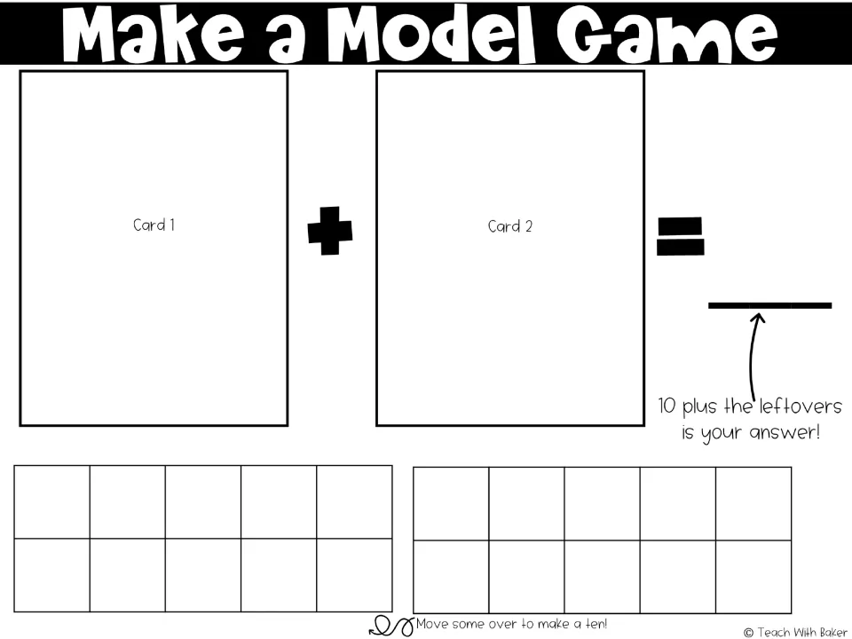 Make a Model game mat uses two playing cards and ten frames to make ten, then add the leftovers