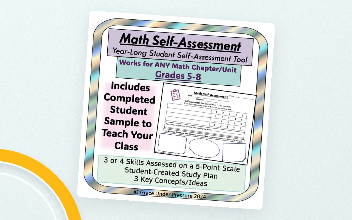 Math Student Self Assessment for Any Math Chapter Grades 5-8 teaching resource preview