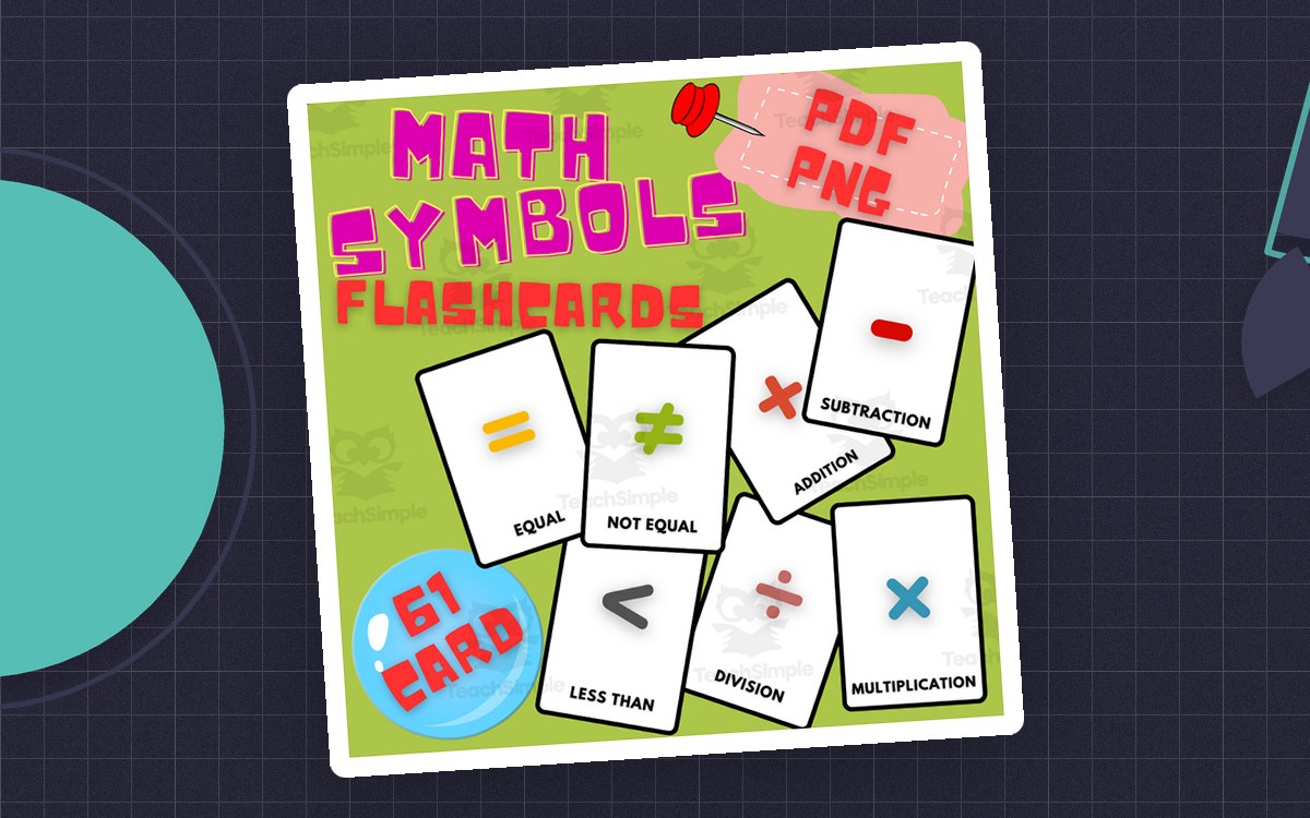 Bright Math Symbols Flashcards cover with cards for equal, not equal, subtraction, addition, less than, division, and multiplication.