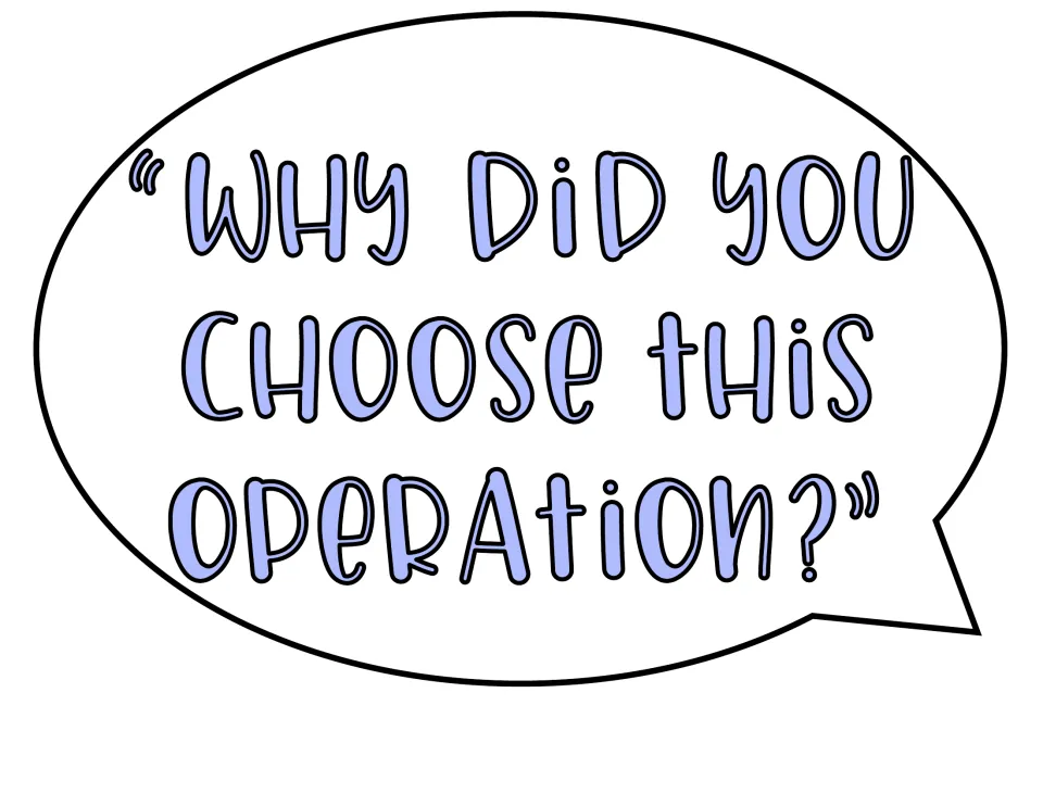 Math talk question in a periwinkle speech bubble: "Why did you choose this operation?" asking students to justify it