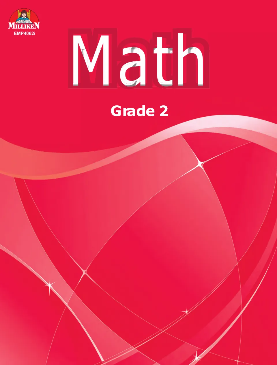 Milliken Publishing cover for Math, Grade 2, product code EMP4062i, in large white lettering on a red background