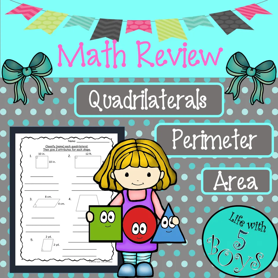 Math Worksheets for Quadrilaterals l Perimeter l Area – cover