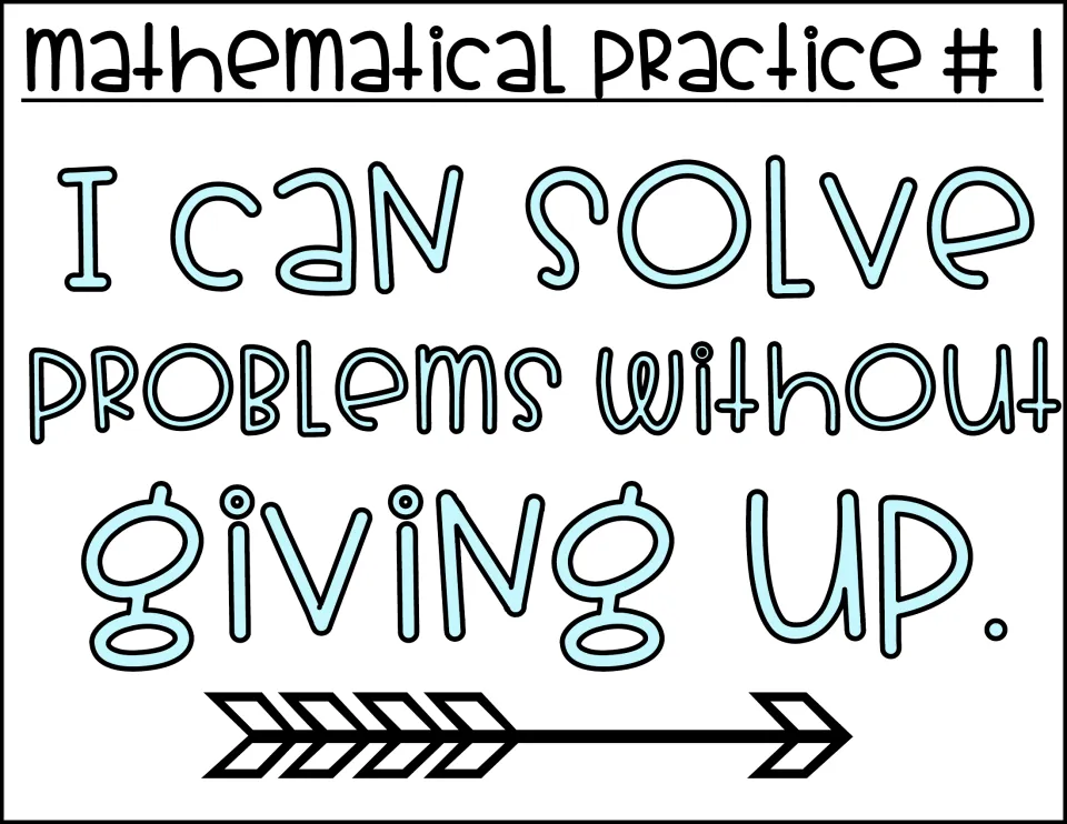 Math practice poster 1 of eight for classroom display: “I can solve problems without giving up.”