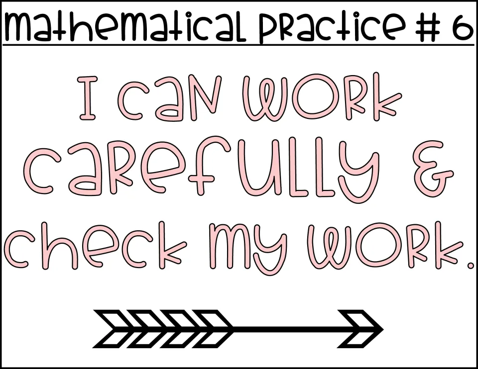 Math practice poster 6 of eight for classroom display: “I can work carefully & check my work.”