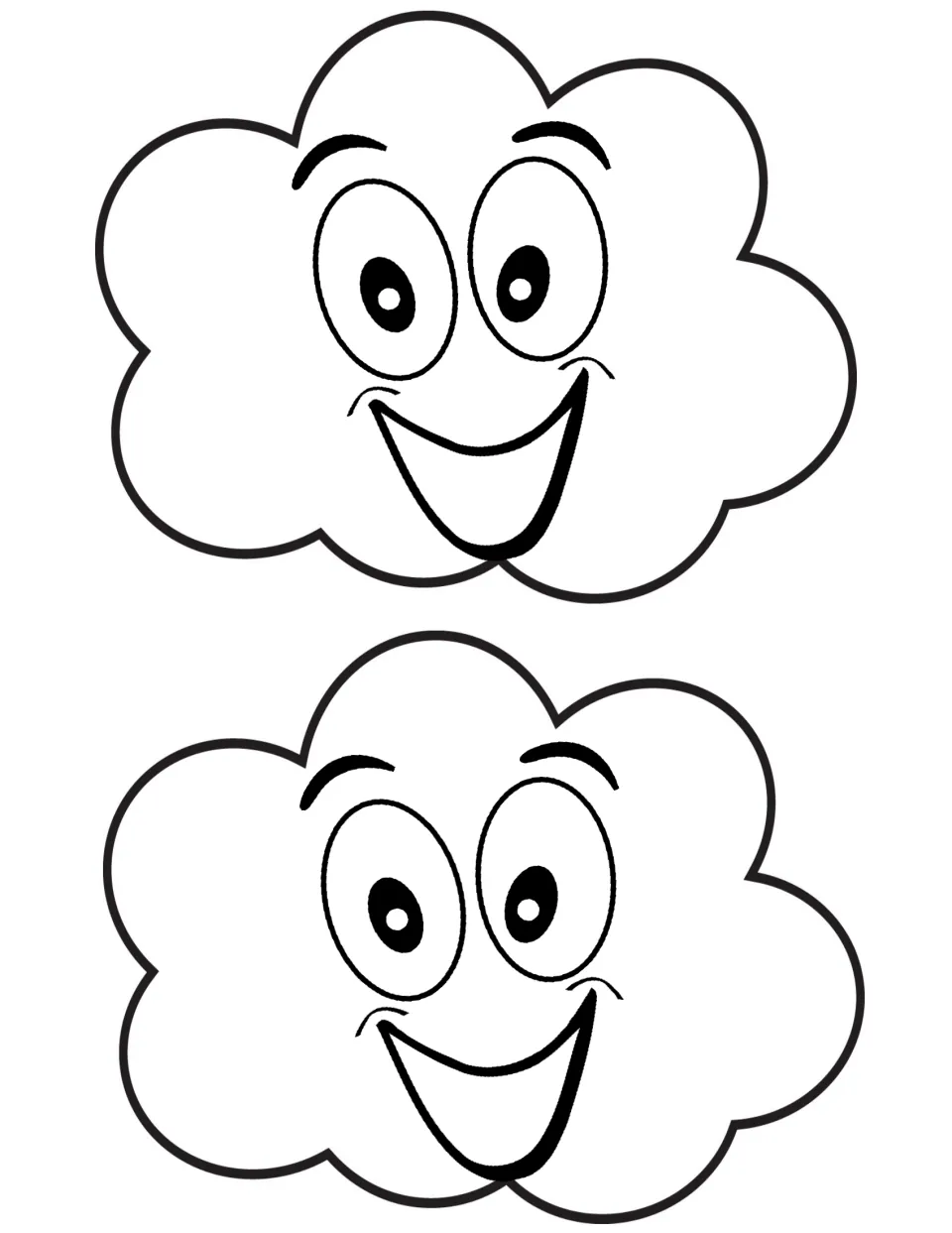 Gas mobile cut-out pieces: two smiling cloud faces students cut out to form the body of their mobile