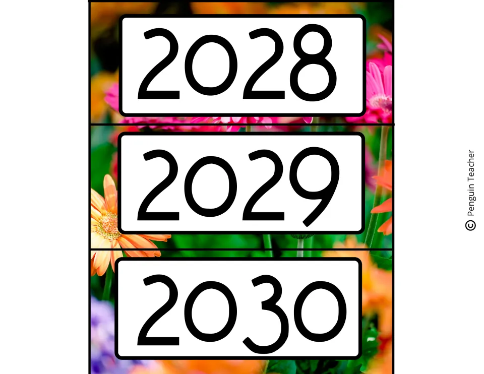 May calendar year labels for 2028, 2029 and 2030 complete the nine year labels in the 2022–2030 year set.