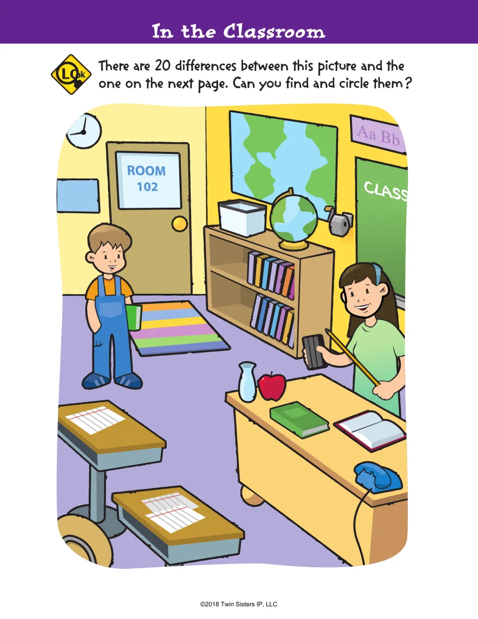 In the Classroom spot the difference: students compare this classroom scene with the next page to find 20 changes