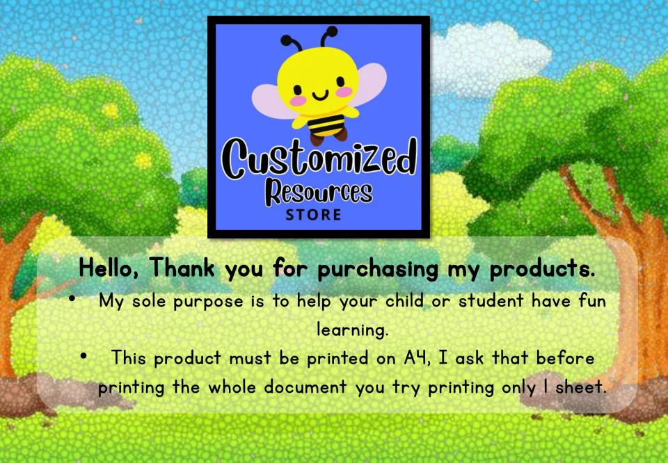 Introduction to the number maze resource, thanking buyers and asking them to test one sheet on A4 paper