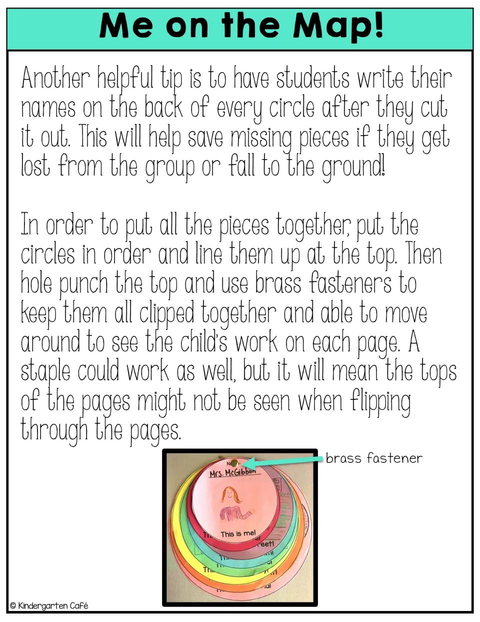 Assembly tips: students write names on each cut circle, then stack, hole punch and join the pieces with a brass fastener