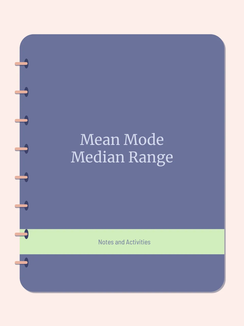 Cover reading Mean Mode Median Range, Notes and Activities, shown as a spiral notebook for the statistics notes set