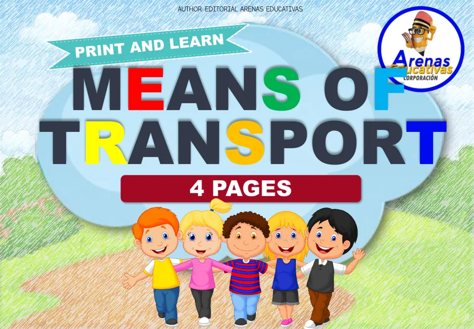 Cover of the transportation activity resource, titled 'Means of Transport' and labeled '4 Pages'