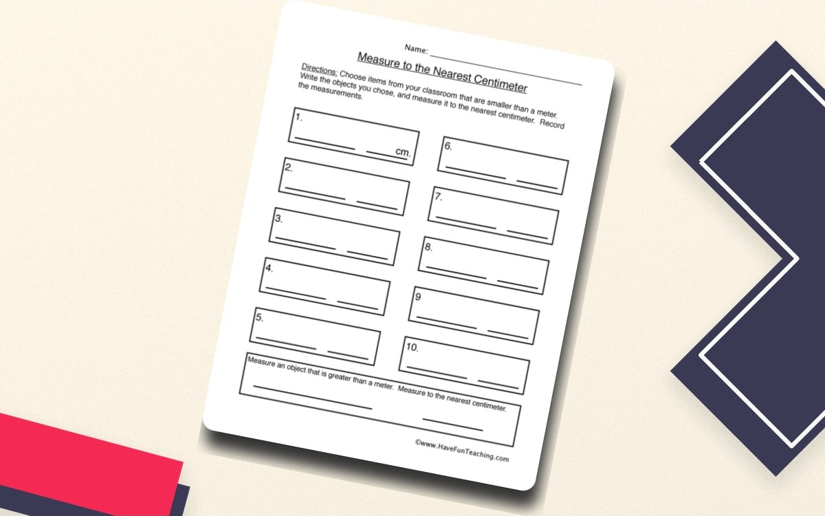 Measurement Centimeters Worksheet worksheet page with the activity title and student response area.