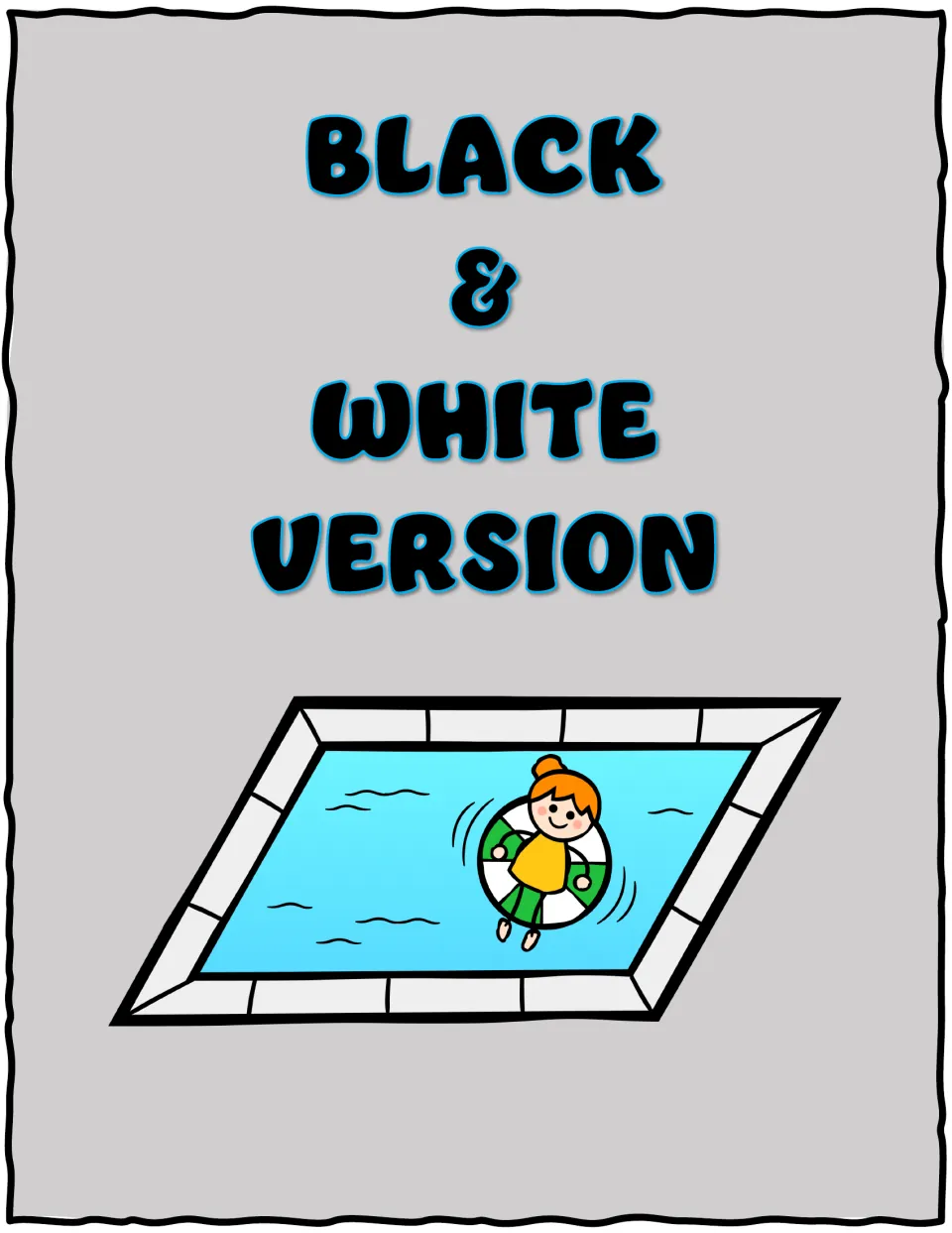 Black & White Version section divider introducing the two pool measurement worksheets in black and white