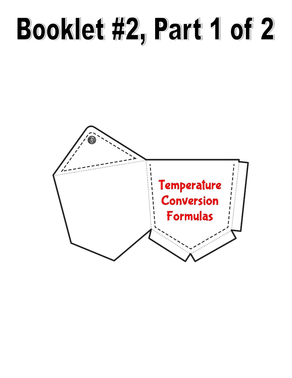 Booklet 2, part 1 of 2: cut-and-fold pocket template labeled Temperature Conversion Formulas for storing cards